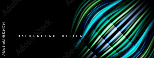 Abstract flowing lines create dynamic visual effect. Dark background emphasizes vibrant colors, modern design element.
