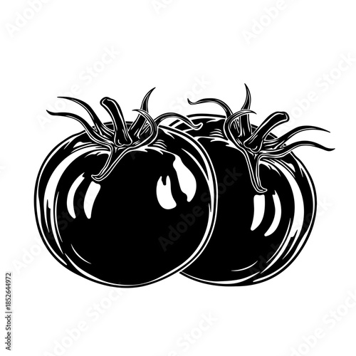 Two black tomato silhouettes without background.