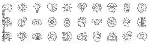 Brain Thin Line Icons Set Anatomy Cerebral Intelligence Knowledge Creative Idea Learning Memory Mental Health Psychology Medical and Artificial Intelligence
