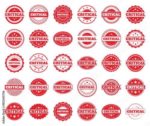 Red Critical Grunge Stamps. Vintage Design Elements