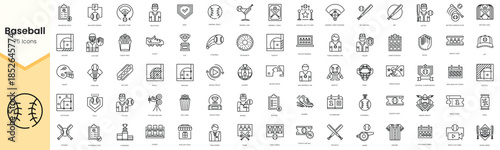 Set of baseball icons. Simple line art style icons pack. Vector illustration