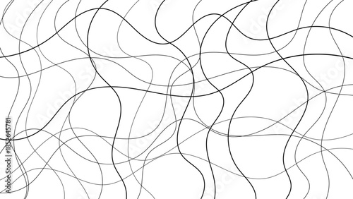 Minimal Black Line Scribble Pattern on White Background Featuring Continuous Curvy Hand-Drawn Strokes, Seamless Abstract Doodle Texture Ideal for Wallpapers, Fabric Prints, Packaging, Branding.	
