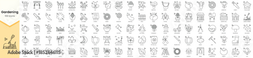 Set of gardening and plantation icons. Simple line art style icons pack. Vector illustration