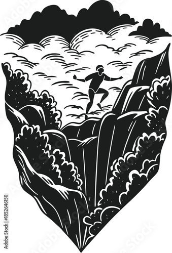 Climber ascending steep terrain