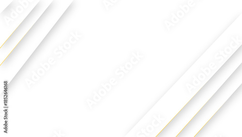 Minimal White and Gray Abstract Background with Gold Line. Clean Geometric Paper Layers with Diagonal Lines & Soft Shadows. Modern Corporate Presentation, Business Design, Elegant Origami Texture.	