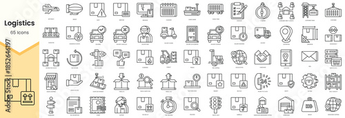 Set of logistics icons. Simple line art style icons pack. Vector illustration