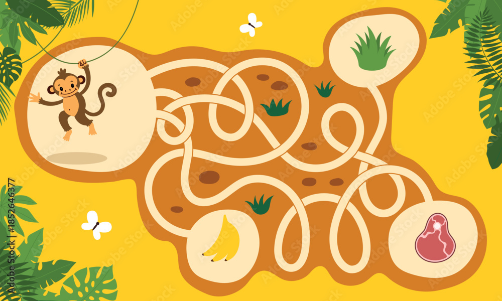 Obraz premium Kid's maze with African animals. Educational games for children and preschoolers. Vector flat cartoon illustration