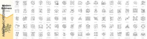 Set of modern business icons. Simple line art style icons pack. Vector illustration
