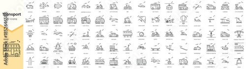 Set of transportation modern icons. Simple line art style icons pack. Vector illustration