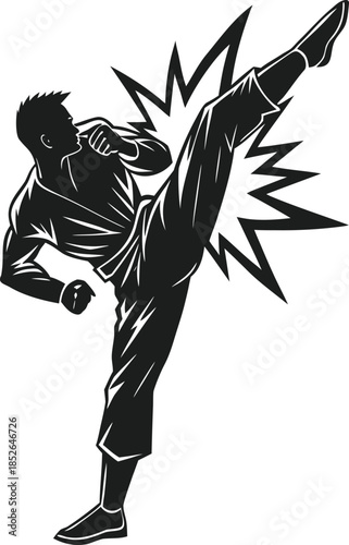 Martial artist performing high kick