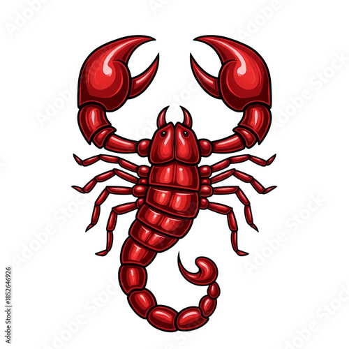 Vibrant red scorpion illustration on black background