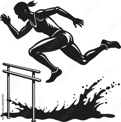Athlete jumping over hurdle