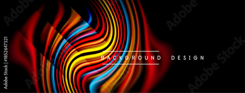 Abstract vibrant waves, colorful lines forming dynamic shape against black backdrop. Modern design element, visually striking.