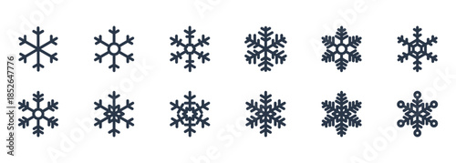 Snowflake Icons Set. Winter, Cold, and Christmas Weather Symbols.