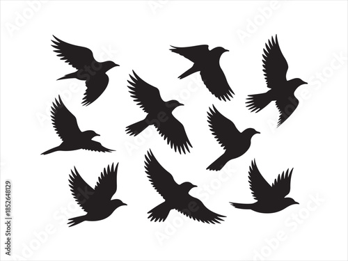Group of flying birds silhouette illustration vector design. A flock of birds flying in silhouette isolated vector
