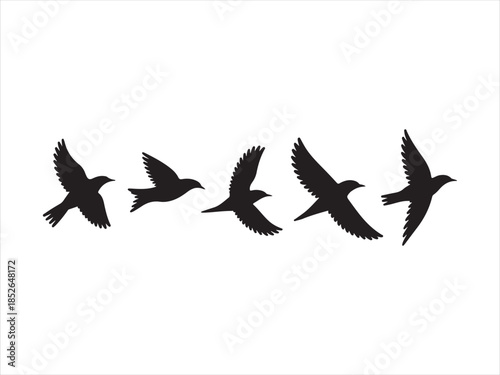 Group of flying birds silhouette illustration vector design. A flock of birds flying in silhouette isolated vector