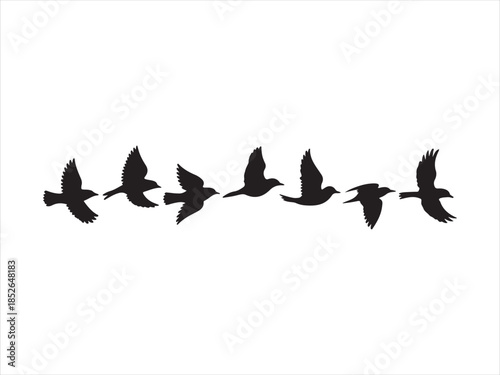 Group of flying birds silhouette illustration vector design. A flock of birds flying in silhouette isolated vector