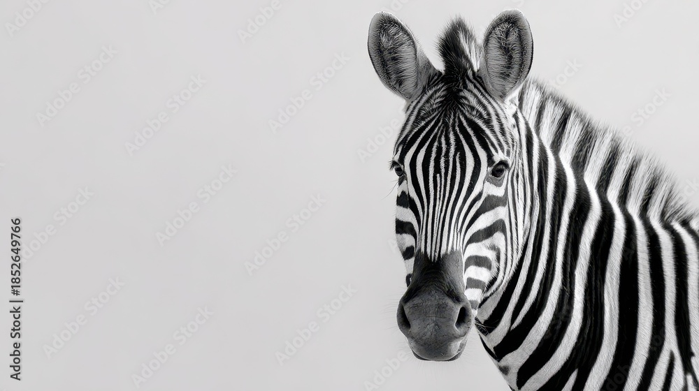 Obraz premium Studio photograph of a zebra with bold black-and-white stripes against a white background
