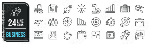 business line icons collection representing financial growth strategy and success with office and corporate elements