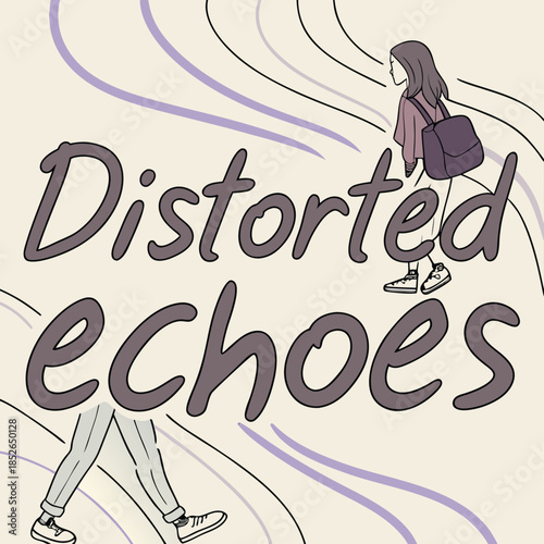 Distorted Echoes: Artistic illustration depicts fragmented figures and a young person walking, possibly capturing theme of isolation, memory or mental state.