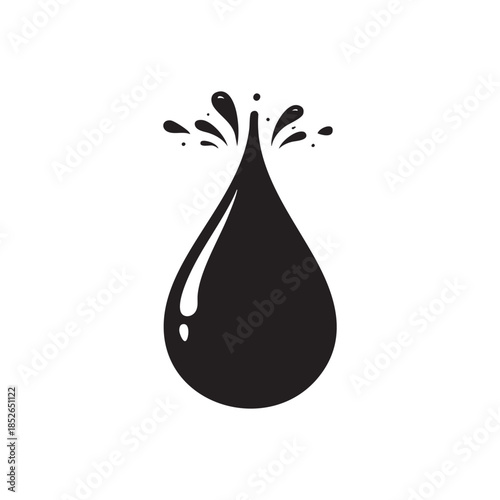 Black and white droplet splash silhouette abstract ink blots and streaks vector illustration isolated on white background