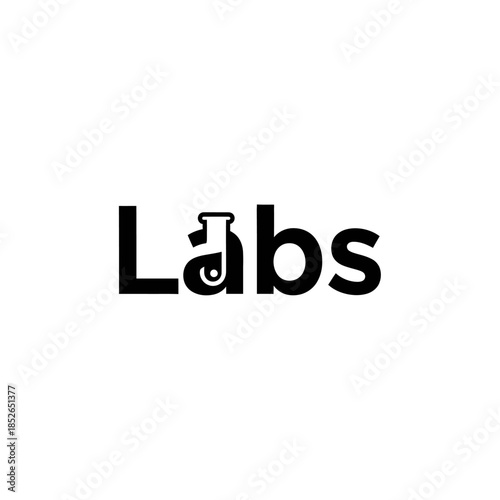 Minimalist black and white logo design featuring the word labs with a laboratory flask integrated into the letter a
