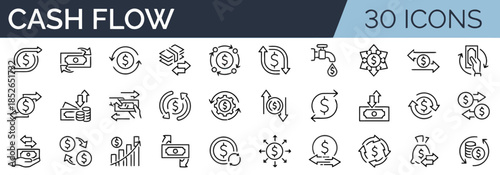 Cash flow line icons set money circulation capital transfer financial transaction dollar exchange payment return income increase investment revenue profit