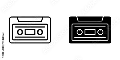Cassette icon illustration on white background in simple style of black outline vector