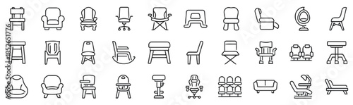 Chair icon set line art vector illustration isolated on white background