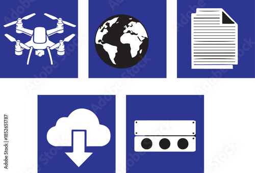 Technology and Network Concept Icons Including Drone and Cloud Vector