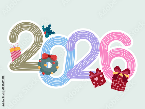 horizontal happy new year greeting decoration element flat design