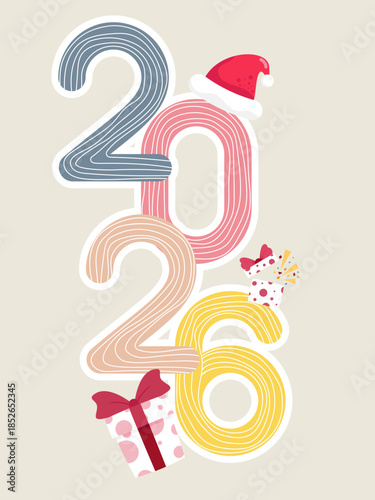 vertical happy new year greeting decoration element flat design