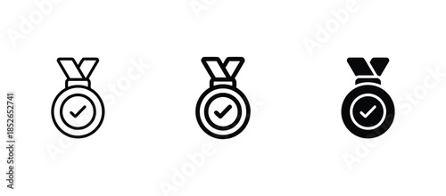 Circle award medal line drawing three styles vector illustration concept of recognition or achievement isolated on white background thin outlined clean and silhouette icon variations