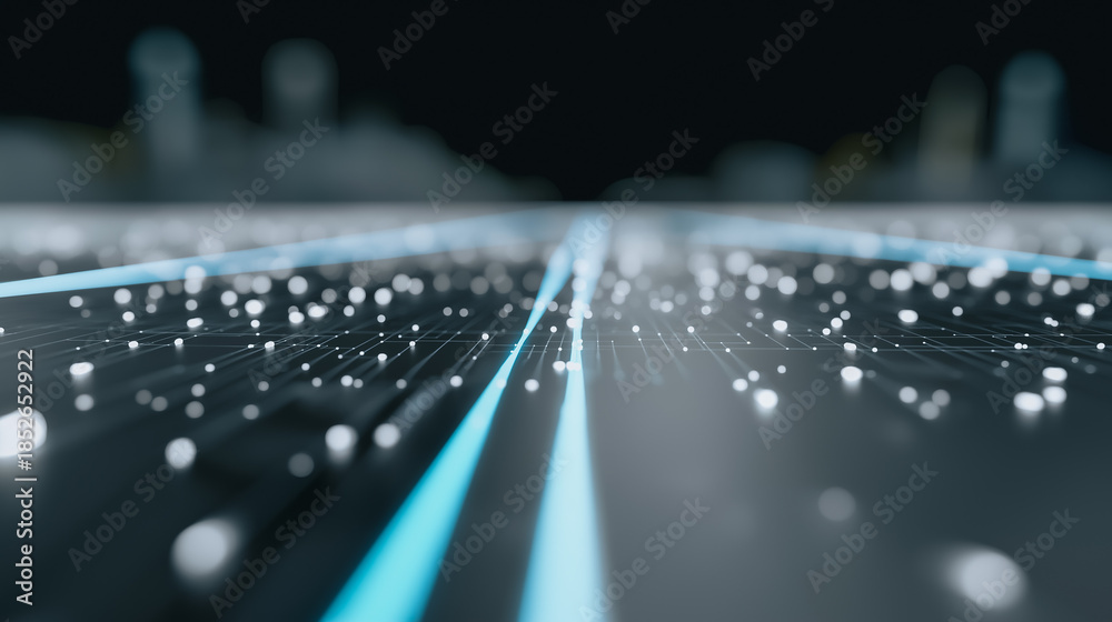 Fototapeta premium Abstract digital circuit board with glowing nodes and lines