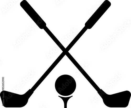Black Golf Flat Style Vector Icon Sports Equipment Symbol and Recreation Outline Graphic Group Featuring Club, Ball, Tee and Course Elements