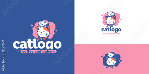 Cute Cat Chef Logo for Bakery Cafe