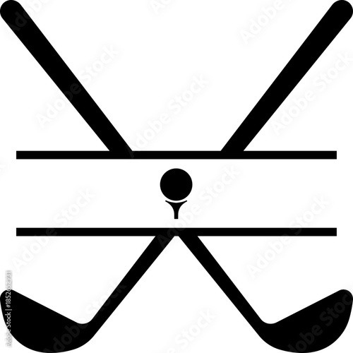 Black Golf Flat Style Vector Icon Sports Equipment Symbol and Recreation Outline Graphic Group Featuring Club, Ball, Tee and Course Elements