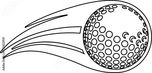 Black Golf Ball Line Style Vector Icon Sports Motion Symbol and Dynamic Outline Graphic Featuring Flying Ball, Speed Trail and Swing Action Elements