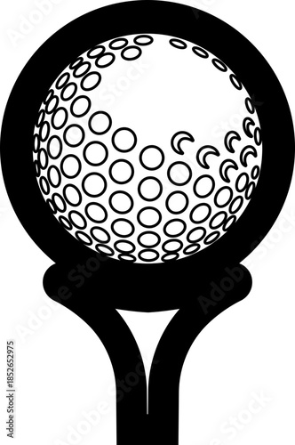 Black Golf Line Style Vector Icon Sports Equipment Symbol and Recreation Outline Graphic Group Featuring Club, Ball, Tee and Course Elements
