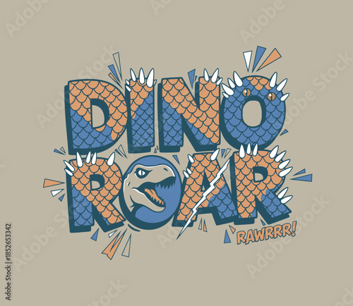 Dino Roar Text with Cartoon Dinosaur