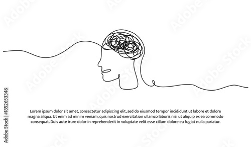One line of psychological mental problem person. Abstract minimal continuous line isolated on white background.