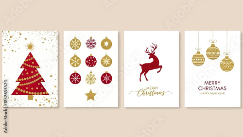 Collection of vintage hand drawn christmas holiday icons isolated on white background
