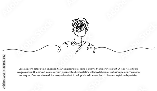 One line of psychological mental problem person. Abstract minimal continuous line isolated on white background.