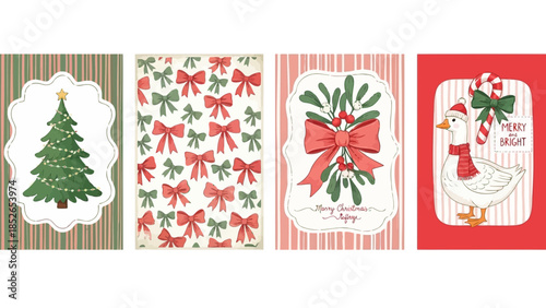 Collection of vintage hand drawn christmas holiday icons isolated on white background
