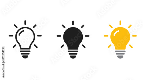 Bright idea concepts represented by diverse lightbulb icons on white background