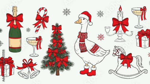 Collection of vintage hand drawn christmas holiday icons isolated on white background