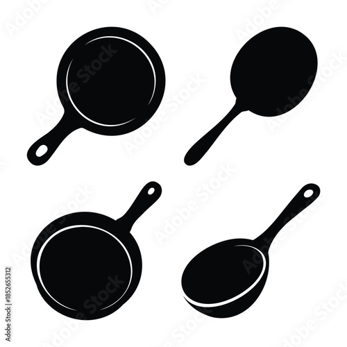 Kitchen utensils icon set: frying pan, spatula, and ladle