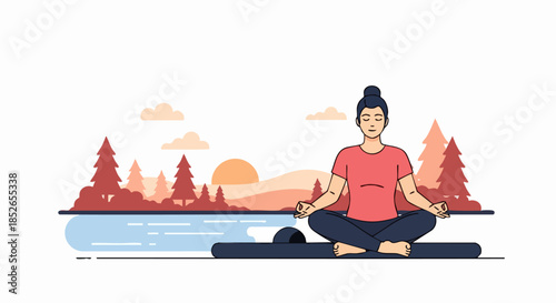 Woman Meditating in Lotus Pose for Mindfulness and Relaxation.