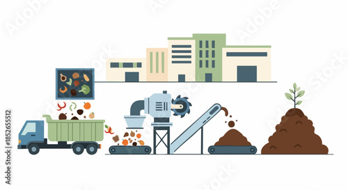 Composting process converting organic waste into nutrient rich soil.