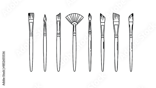 Set of eight paint brushes for artistic creation